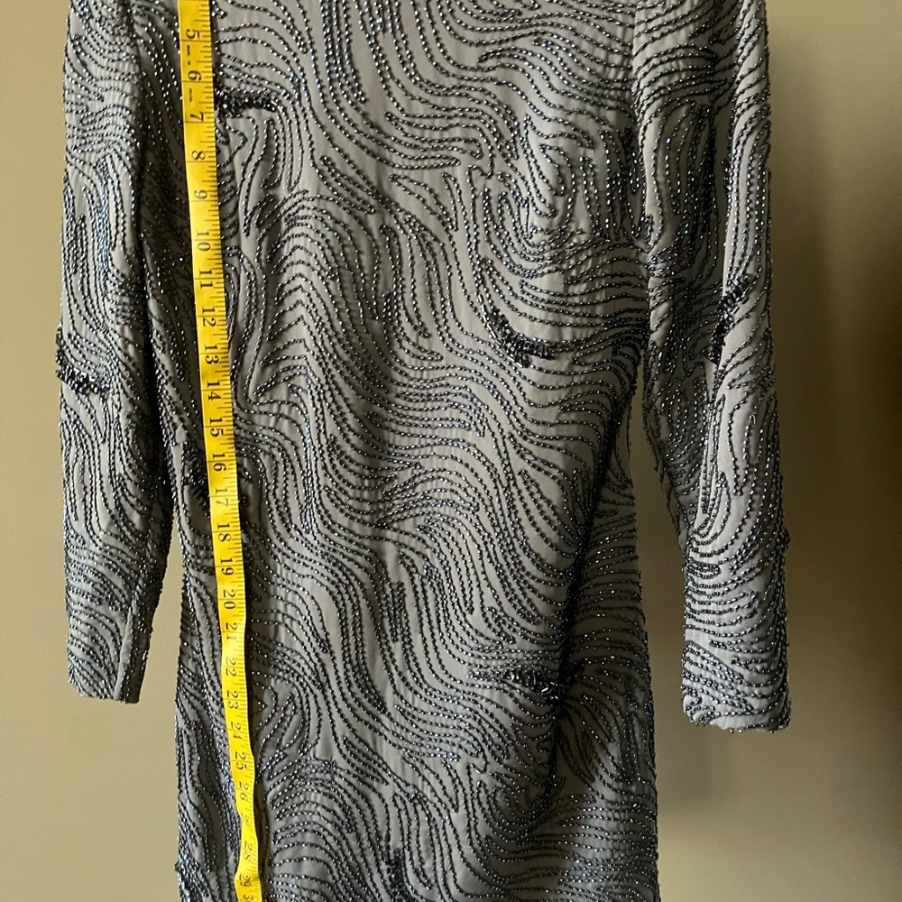 Halston Heritage Gray Beaded Midi Dress